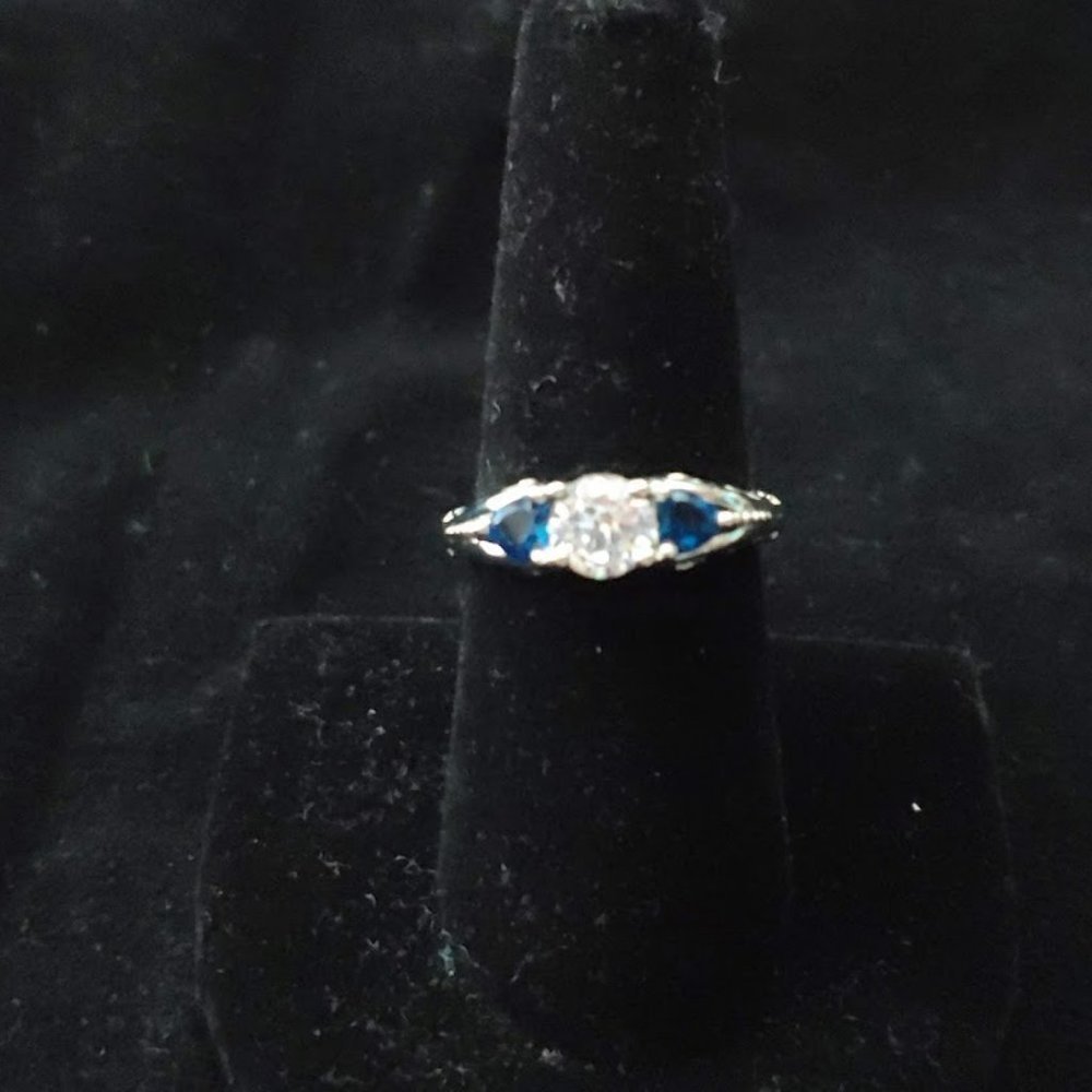 Simulated Diamond and Sapphire Ring